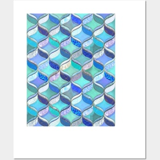 Patchwork Ribbon Ogee Pattern in Blues & Greens Posters and Art